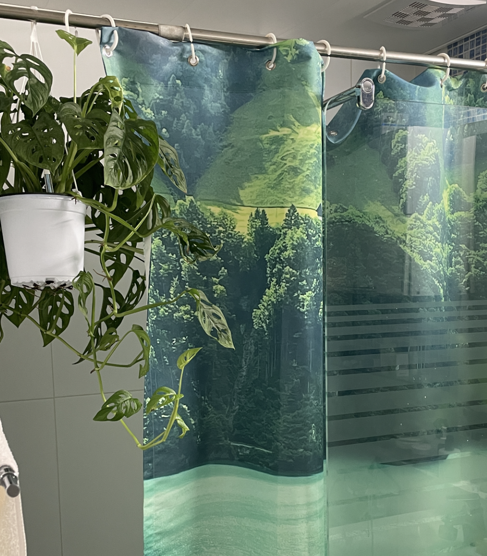 Swiss lake bath curtain